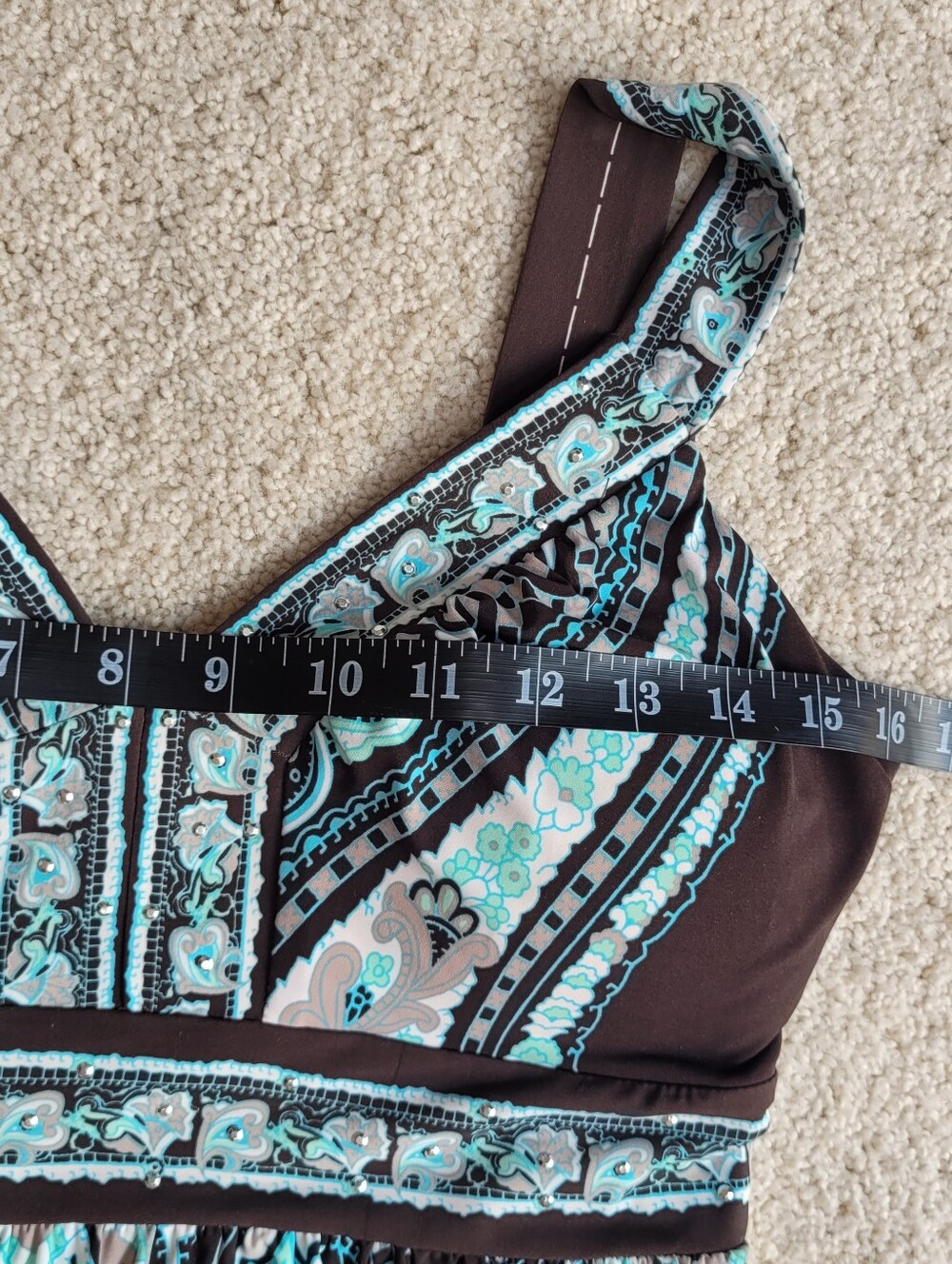 INC International Concepts Black Maxi Dress with Teal Paisley Print Size M - Picture 6 of 9